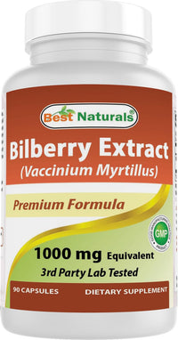 Thumbnail for Best Naturals Bilberry Extract 1000mg Capsule (Non-GMO) Supports Healthy Vision, 90 Count