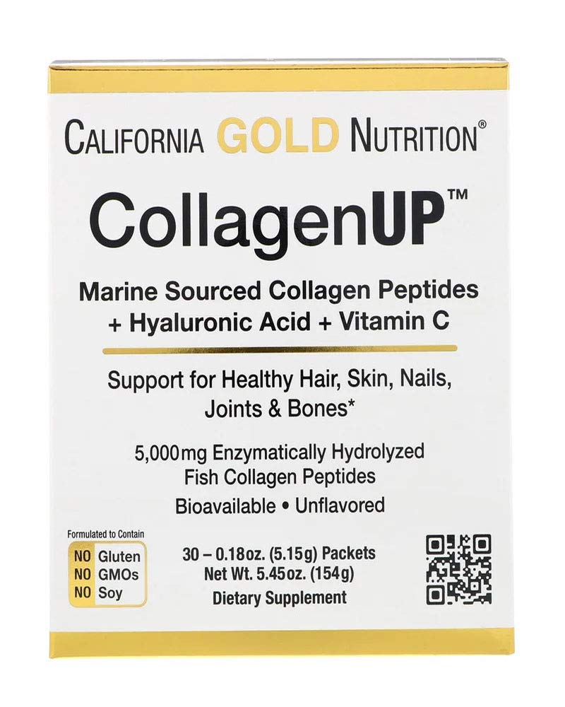 California Gold Nutrition, CollagenUP, Hydrolyzed Marine Collagen Peptides with Hyaluronic Acid and Vitamin C, Unflavored, 30 Packets, 0.18 oz (5.16 g) Each