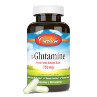 Thumbnail for Carlson - L-Glutamine, Free-Form Amino Acid, 750 mg, Muscle Tissue Production, 90 Capsules