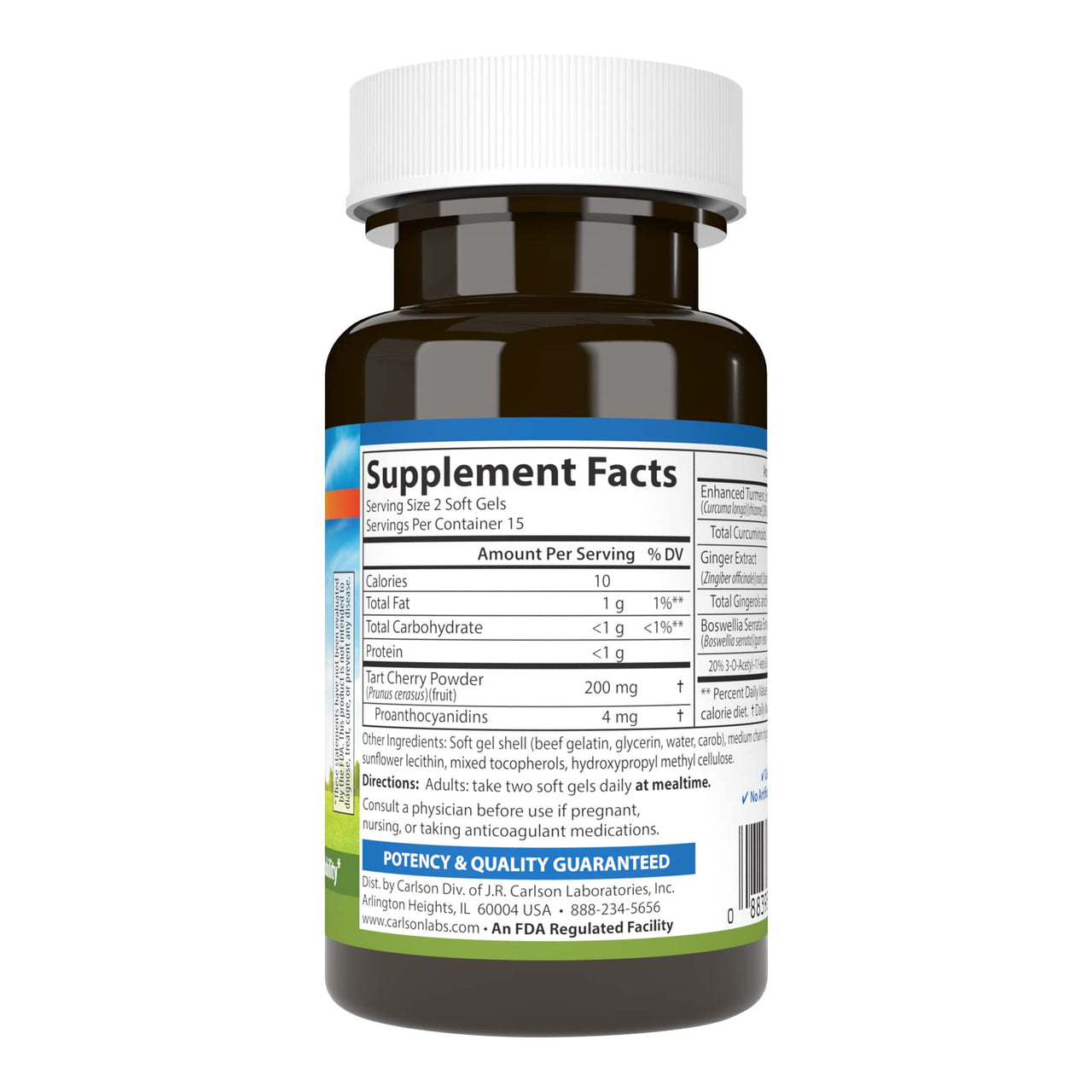 Carlson - Enhanced Mobility, Botanical Joint Support, Boswellia, Tart Cherry, Curcumin, Ginger, 30 Softgels