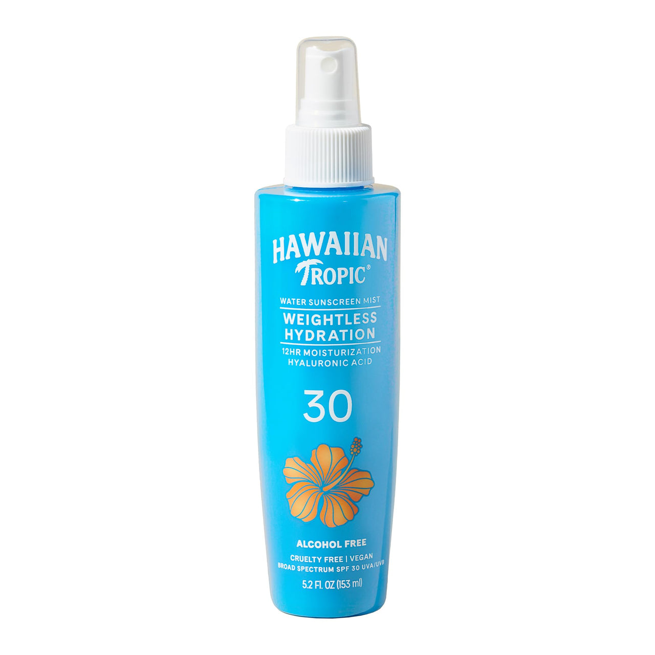 Hawaiian Tropic Weightless Hydration Water Mist for Body SPF 30, 5.2oz | Hawaiian Tropic Body Spray Sunscreen Mist, Water Based SPF 30, Non-Aerosol Sunscreen Spray, 5.2oz