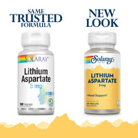 Thumbnail for SOLARAY Lithium Aspartate Supplement 5 mg for Men & Women - Daily Trace Mineral Support, Low Dose Lithium Supplement Capsules - 100 Veg Cap Ct