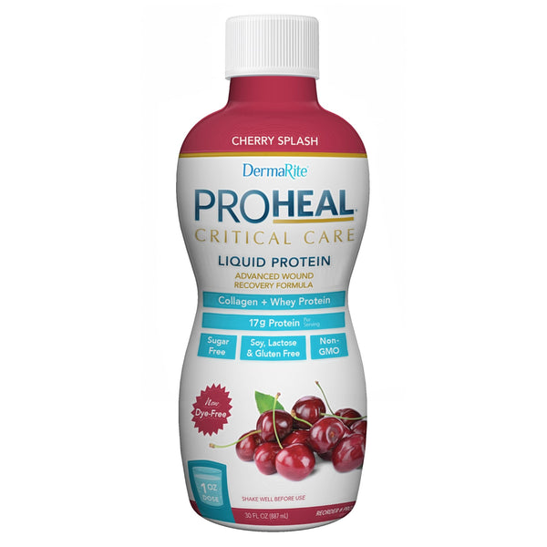DermaRite's ProHeal Critical Care Protein Supplement - Wound Recovery Liquid Formula, 17g of Collagen & Whey Protein - Cherry Splash Flavor, 30 oz., 1 Count