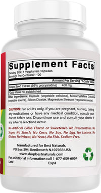 Thumbnail for Best Naturals Grape Seed Extract 400 mg Veggie Capsule, 120 Count