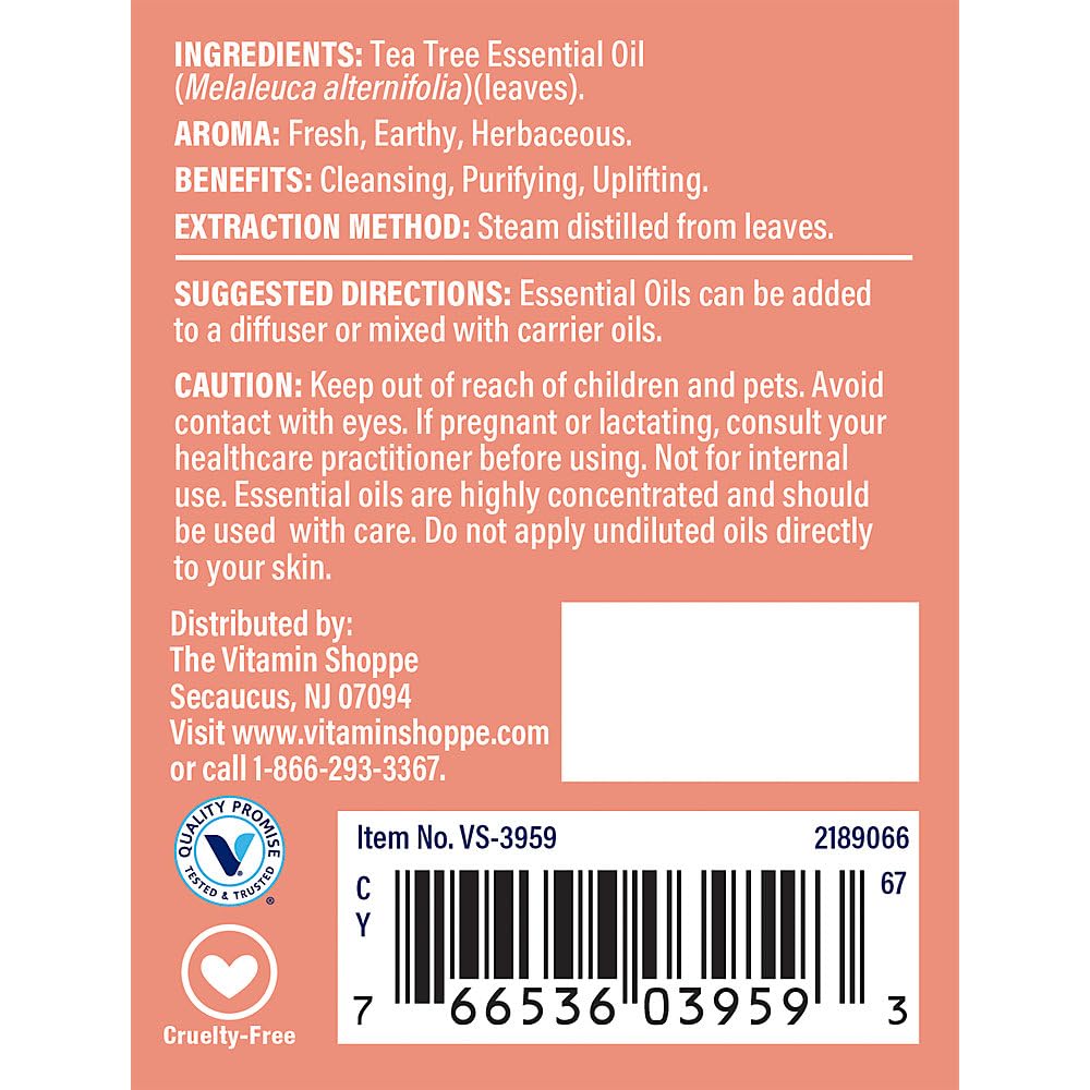 The Vitamin Shoppe Tea Tree Oil 100% Pure - Acne Treatment & Skin Cleansing | Australian Melaleuca Alternifolia | 2 oz | Undiluted