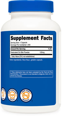 Thumbnail for Nutricost Ox Bile Capsules 125mg, 240 Capsules - Non-GMO