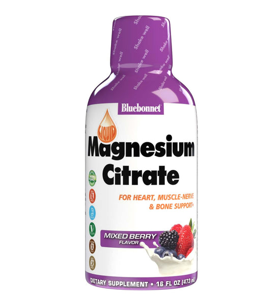 Bluebonnet Nutrition Magnesium Citrate 420 mg - Calm Mind & Body* – Supports Heart, Muscle & Sleep* - Non-GMO, Vegan, Kosher, Gluten-Free, Soy-Free, Milk-Free - 16 FL OZ, Mixed Berry Flavor