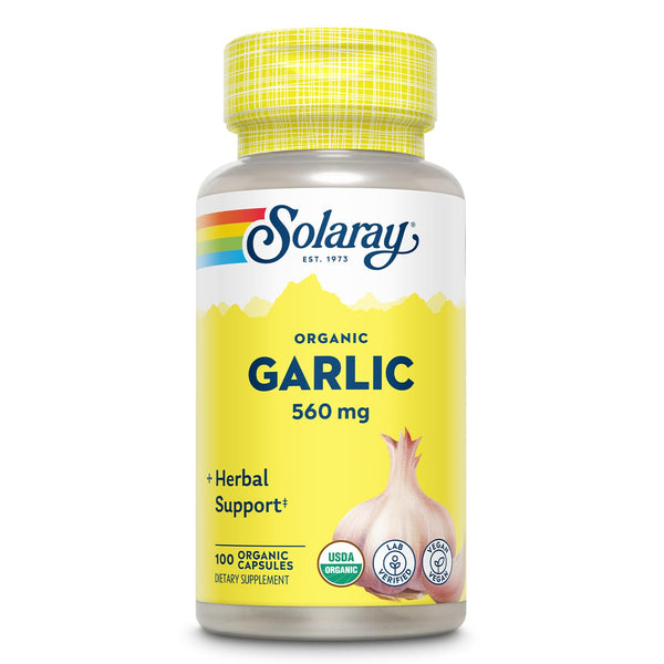 SOLARAY Organic Garlic Pills - 560 mg Garlic Supplements for Heart Health Support - USDA Organic Garlic Capsules - Vegan - 60-Day Money-Back Guarantee - 100 Servings, 100 VegCaps