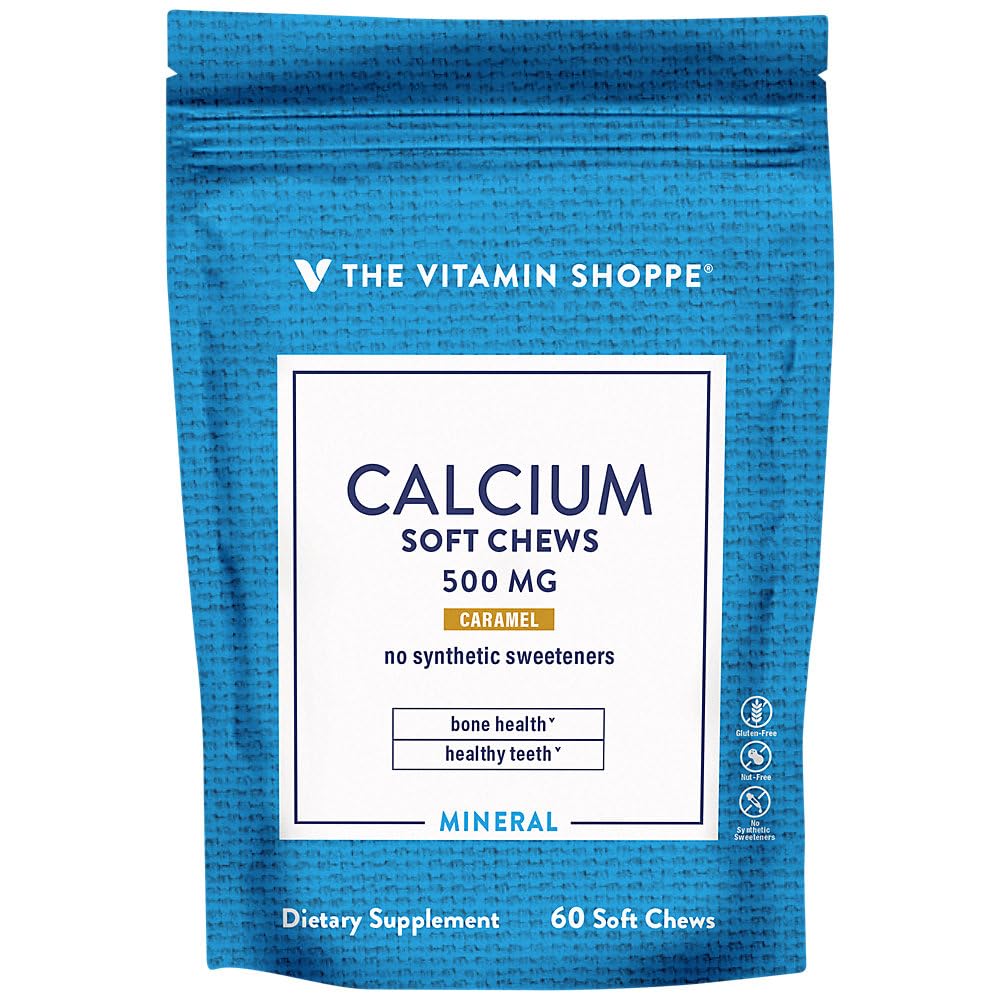 Calcium Chews 1,000mg, Caramel Flavored Chews – Mineral Essential for Healthy Bones & Teeth, No Artificial Sweeteners – with Vitamin K1 & D3 (60 Chews) by The Vitamin Shoppe