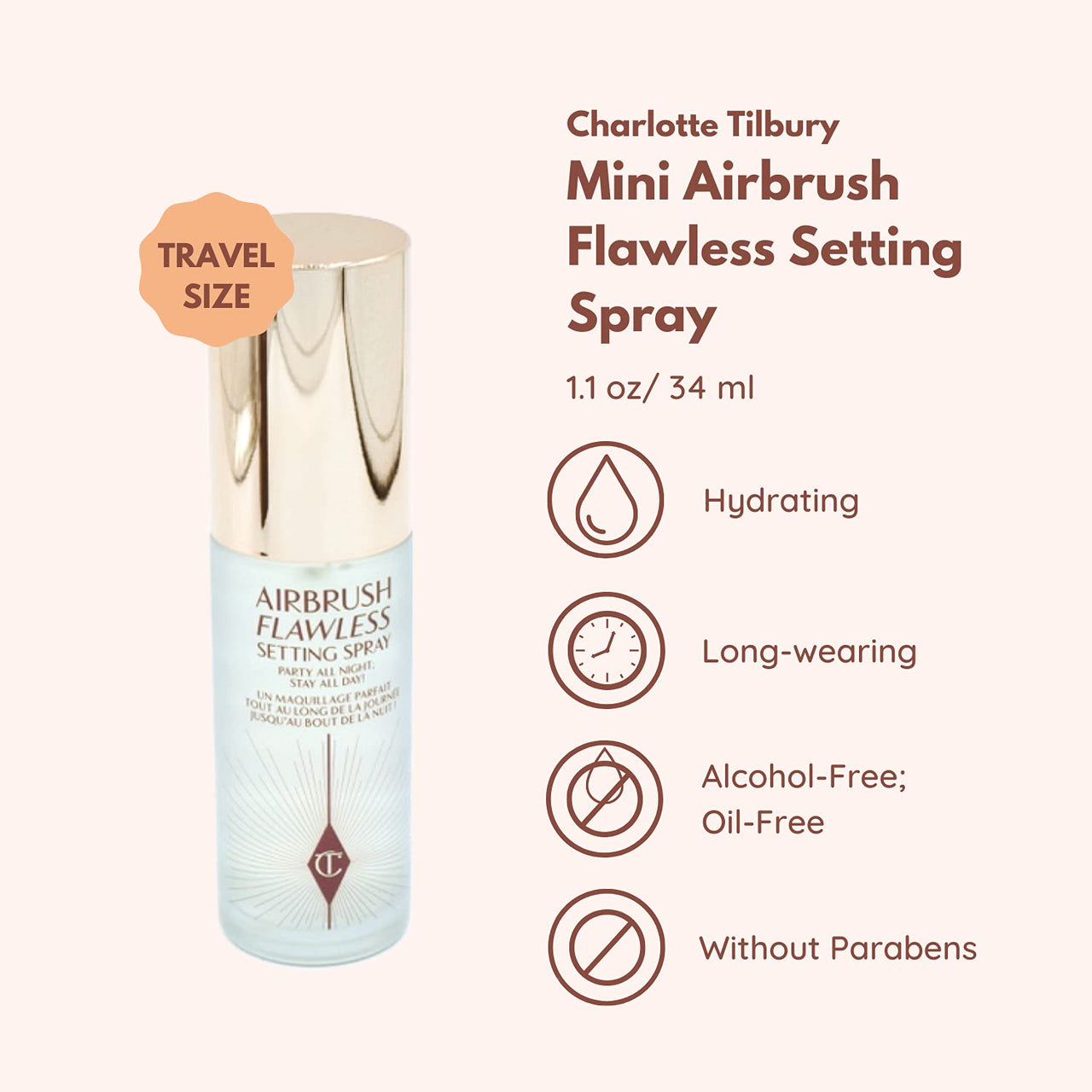 Charlotte Tilbury Airbrush Flawless Setting Spray 1.1 FL oz / 34 ml, Red