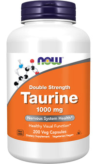 Thumbnail for NOW Foods Supplements, Taurine 1,000 mg, Double Strength, Nervous System Health*, 200 Veg Capsules