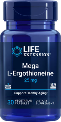 Thumbnail for Life Extension Mega L-Ergothioneine, Healthy Aging Amino Acid, antioxidant, Powerful 25 mg dose, L-ergothioneine, Gluten-Free, Non-GMO, Vegetarian, 30 Capsules