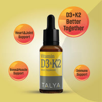 Thumbnail for TALYA Vitamin D3 & K2 | Liquid Vitamin D3 with K2 Drops | 1000 IU | Immune Support - Helps Support Strong Bones & Healthy Heart | Non-GMO | Vegan | 60 Servings, 0.34 fl.oz