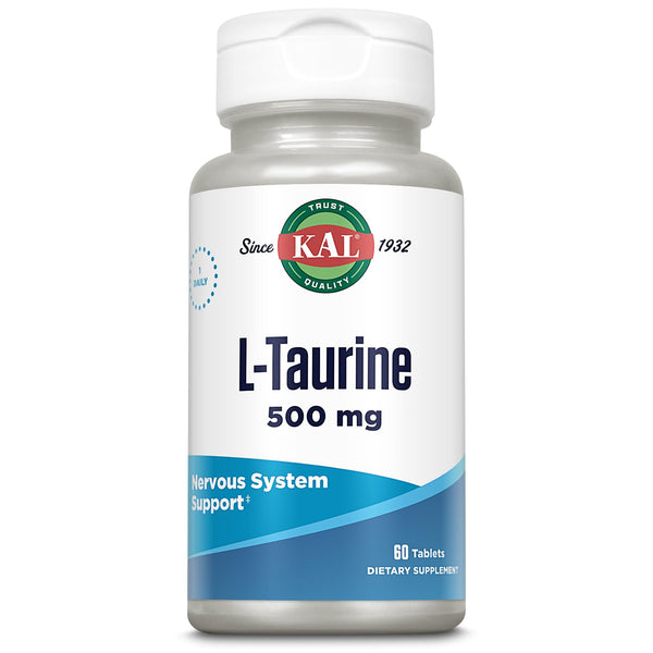KAL L Taurine 500mg, Amino Acids Supplement, Nervous System Health, Heart Health and Detox Support, Pre Workout Supplement, Rapid Disintegration ActivTabs, 60-Day Guarantee, 60 Servings, 60 Tablets