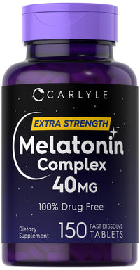 Thumbnail for Carlyle Melatonin 40mg Complex | 150 Fast Dissolve Tablets | Extra Strength Support | with Ashwagandha and Chamomile | Vegetarian, Non-GMO, Gluten Free Supplement