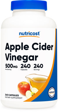 Thumbnail for Nutricost Apple Cider Vinegar Capsules 500mg, 240 Vegetarian Capsules - Natural, Vegetarian, GMP, Non-GMO and Gluten Free
