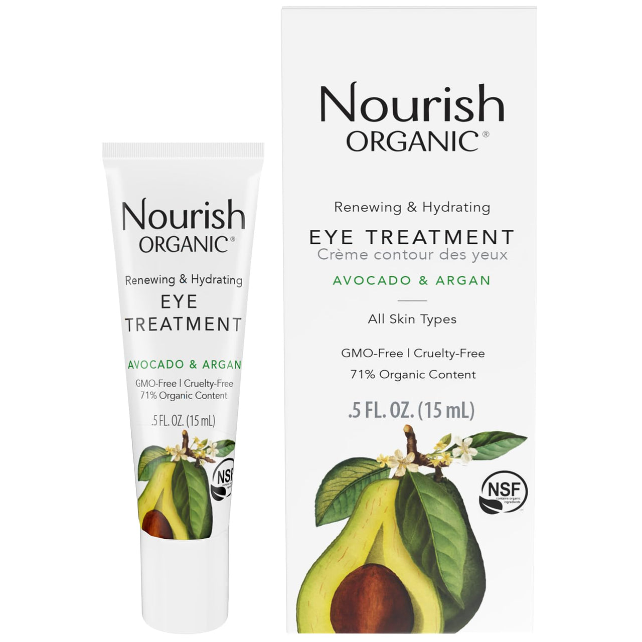 Nourish Organic Eye Treatment, Avocado & Argan â€“ Renewing & Hydrating Under Eye Brightener with Vitamin C + Washable Cotton Round