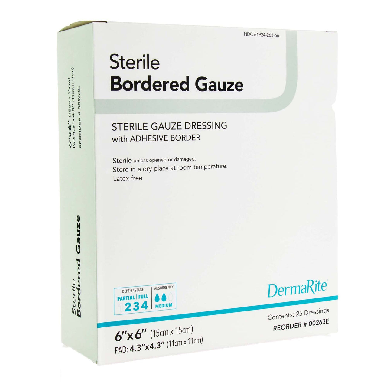 DermaRite's Sterile Bordered Gauze Dressing with Adhesive Border - Flexible Non-Linting Material, First-Aid, Individually Packaged - 6 in. x 6 in., 1 Count, 25 Packs, 25 Total