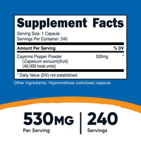 Thumbnail for Nutricost Cayenne Pepper 530mg, 240 Capsules - 40,000 Heat Units, Gluten Free, Non-GMO