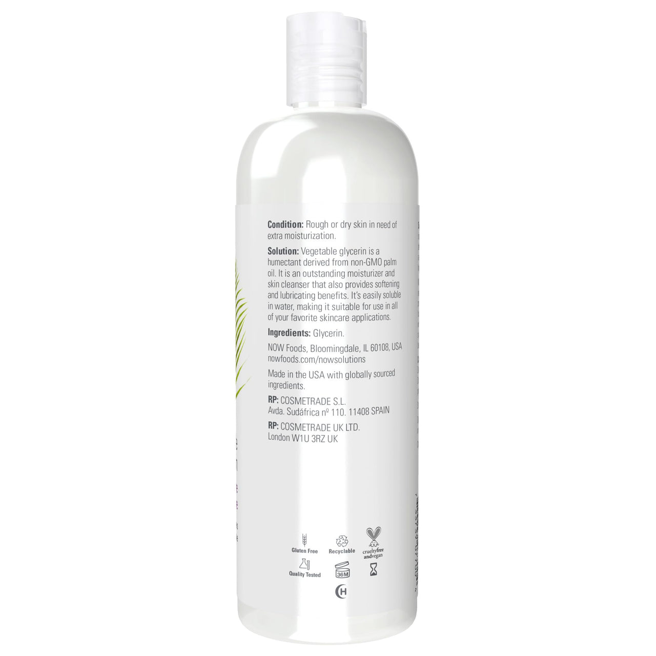 NOW Foods Solutions, Vegetable Glycerin, 100% Pure, Versatile Skin Care, Softening and Moisturizing, 16-Ounce