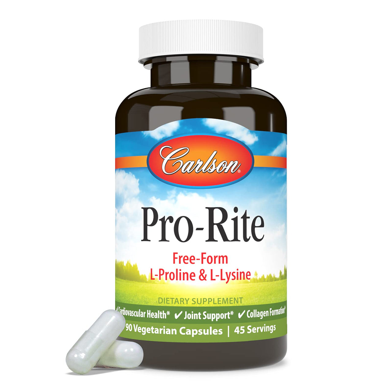 Carlson - Pro-Rite, Free-Form L-Proline & L-Lysine, Health, Joint Support & Collagen Formation, 90 Capsules