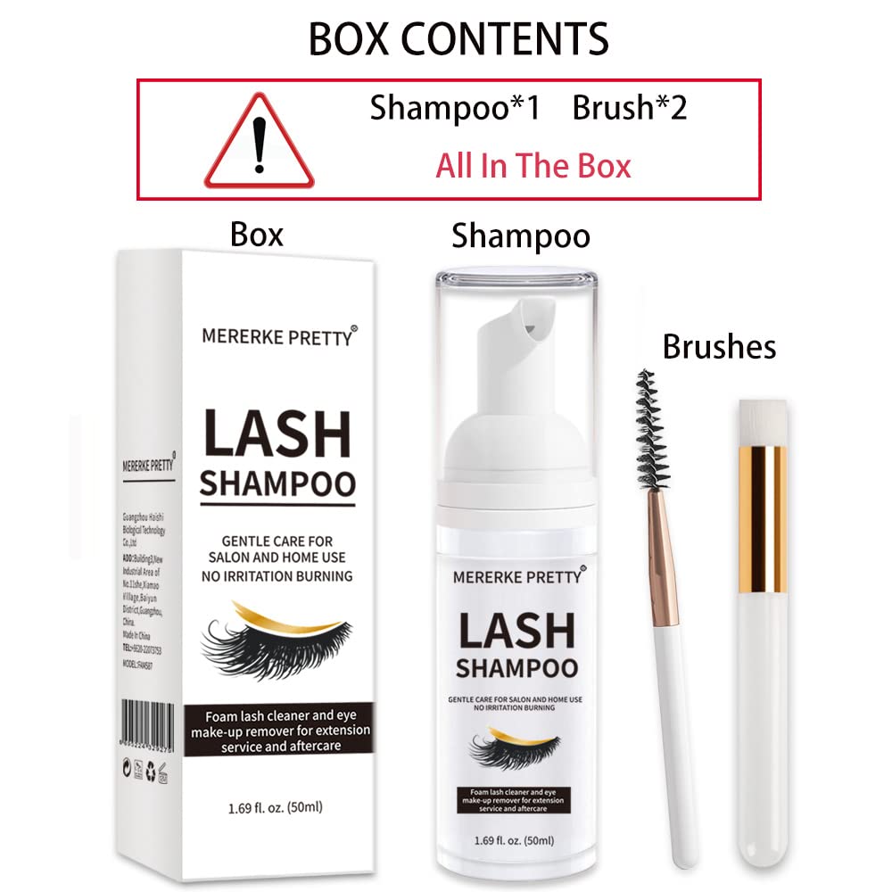 Mererke_Pretty Eyelash Extension Shampoo 50 ml + Brush - Eyelid Foaming Cleanser - Sensitive Paraben & Sulfate Free - Eyelash Wash and Lash Bath for Extensions - Salon Use and Home Care
