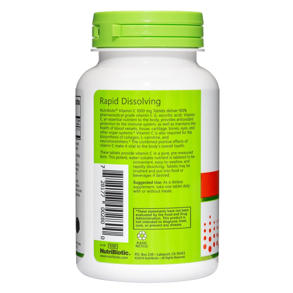NutriBiotic - Vitamin C 1000 Mg Tablets, 100 Count | Essential Immune, Antioxidant & Collagen Support Supplement | Pharmaceutical Grade L-Ascorbic Acid | Vegan, Non-GMO & Gluten Free