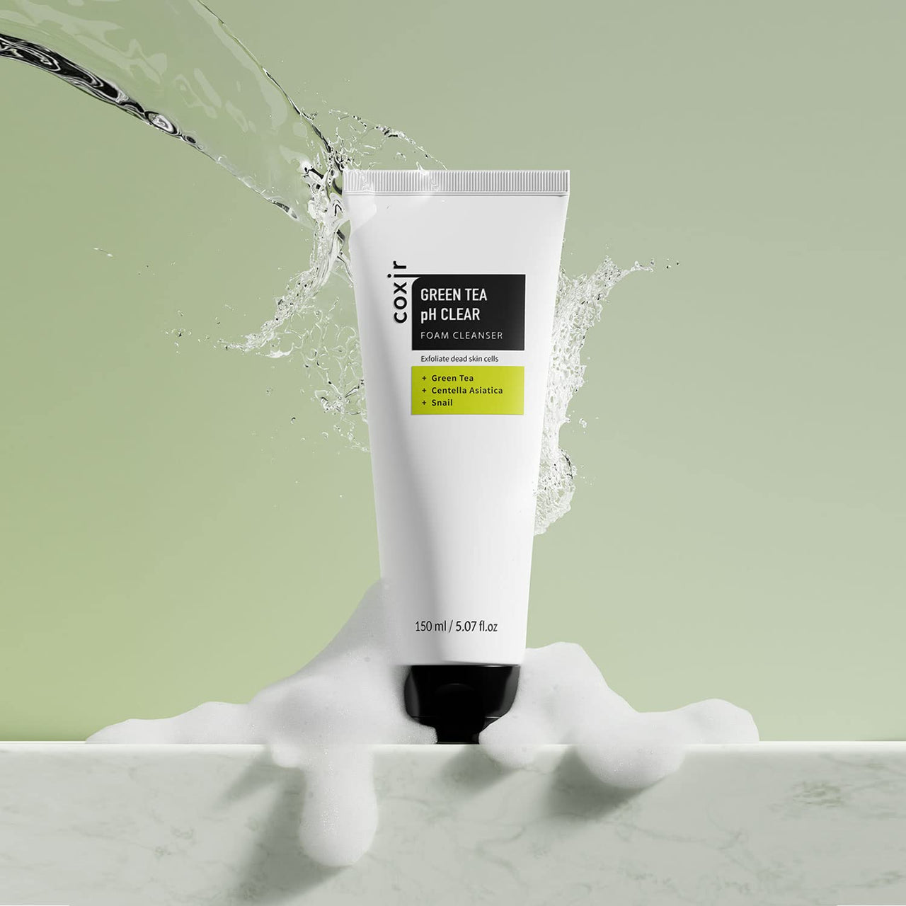 coxir GREENTEA PH CLEAR FOAM CLEANSER 5.07 Fl Oz l Low pH Formula Facial Washes with Gentle Exfoliating l deep cleanses pores and remove dead skin cells on skin,Korean skincare