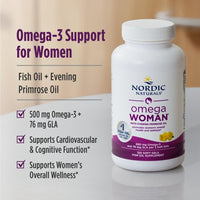 Thumbnail for Nordic Naturals Omega Woman, Lemon - 120 Soft Gels - 500 mg Omega-3 + 800 mg Evening Primrose Oil - Healthy Skin & Optimal Wellness - Non-GMO - 60 Servings