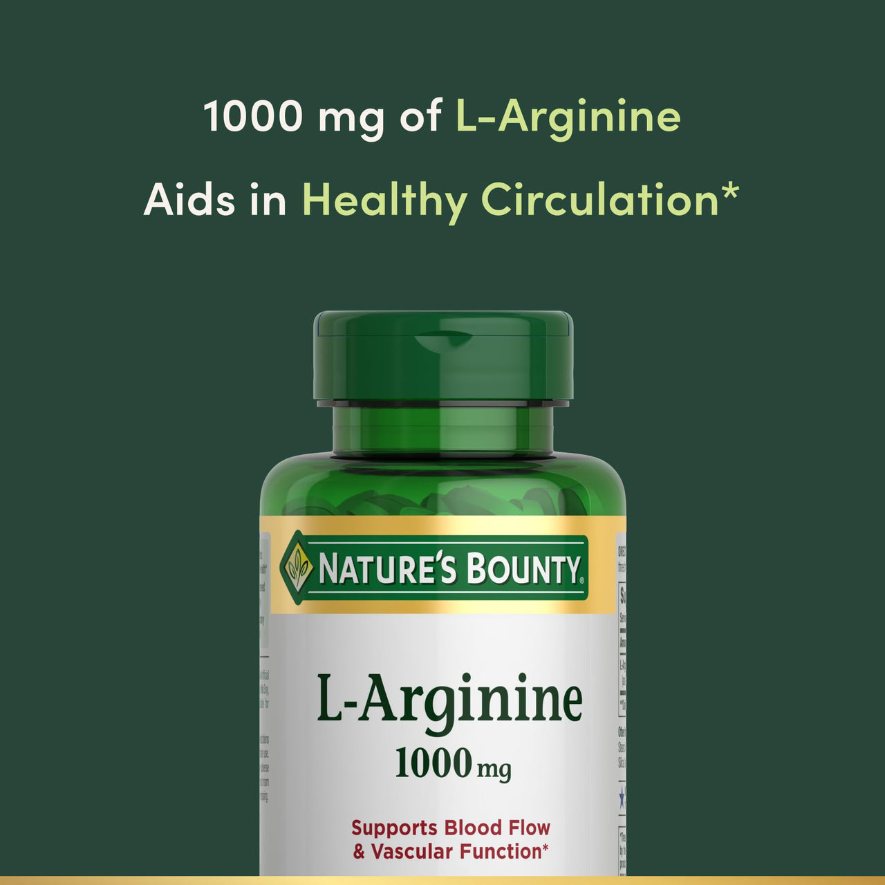 Nature’s Bounty L-Arginine 1000mg for Supporting Blood Flow and Vascular Function – Non-GMO, Gluten Free, 50 Tablets