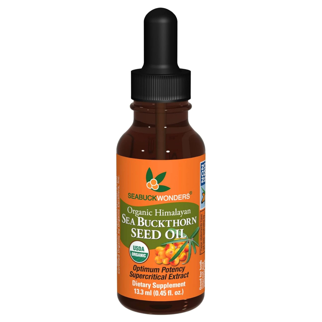 SEABUCKWONDERS Organic Sea Buckthorn Seed Oil, 0.45 Fl Oz, 13 Servings, with Omega 3, 6 & 9, Can Be Used Topically & Orally, Supports Hair, Skin & Nail Health