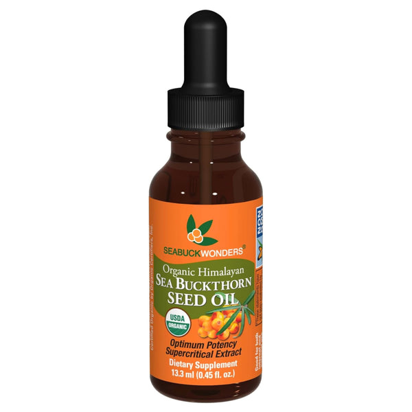SEABUCKWONDERS Organic Sea Buckthorn Seed Oil, 0.45 Fl Oz, 13 Servings, with Omega 3, 6 & 9, Can Be Used Topically & Orally, Supports Hair, Skin & Nail Health