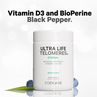 Thumbnail for Codeage Ultra Life Telomeres Supplement - 5 MTHF Folate Vitamin B9, Vitamin B12 Methylcobalamin, Vitamin D3, L-Theanine, Ashwagandha - 3-Month Supply - DNA, Methylation Cycle - Non-GMO - 90 Capsules