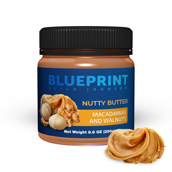 Blueprint Bryan Johnson Nutty Butter – Chunky Macadamia Nut Butter with Walnut – No Palm Oil, No Added Sugar – Just 3 Ingredient Nut Butter– Keto, Vegan, Paleo – Low Carb Nut Butter Snack – 8.8oz Jar