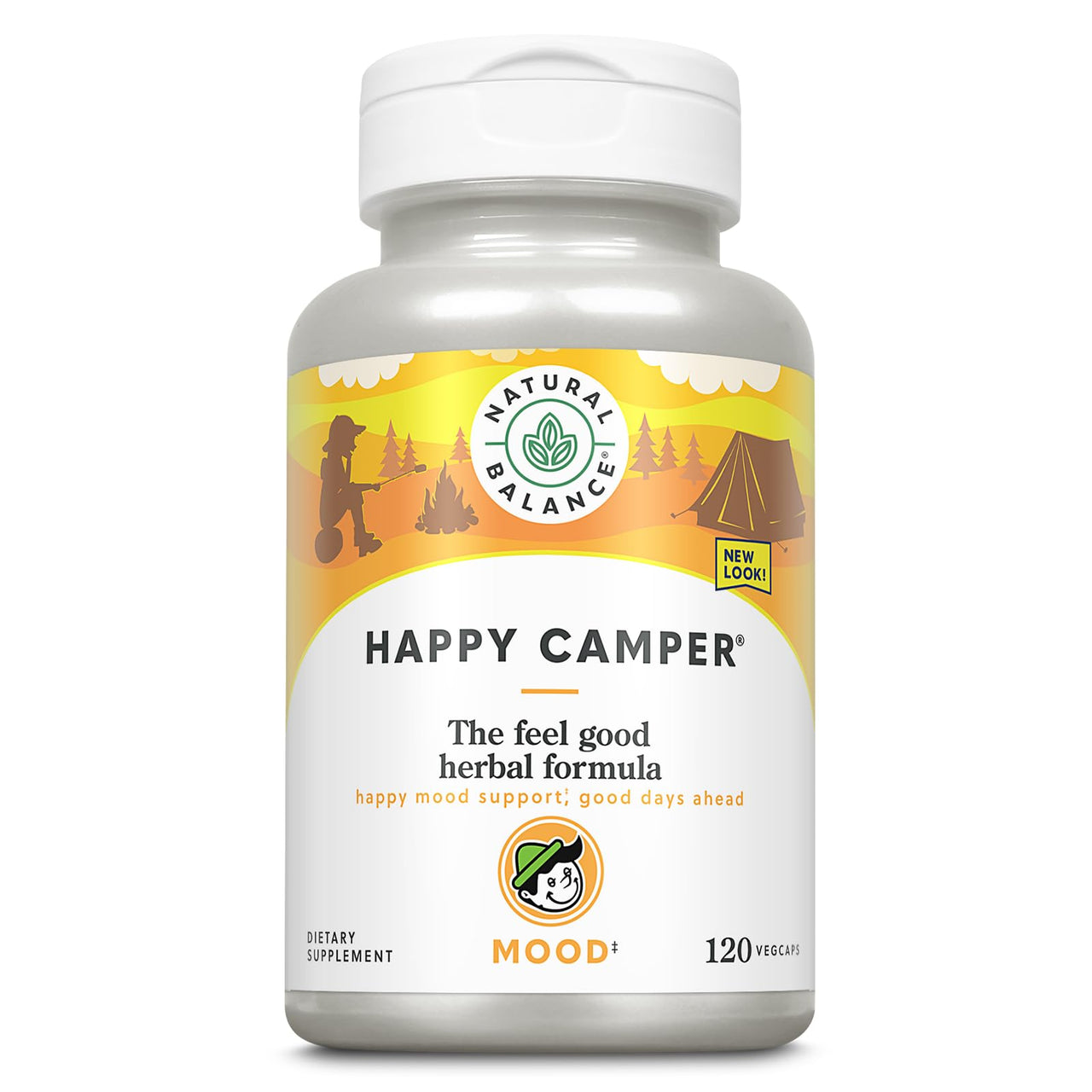 Natural Balance Happy Camper - Feel-Good Mood Support Supplement - Gotu Kola, Passion Flower, and Kava Kava Capsules - 60-Day Guarantee - 120 VegCaps, 60 Servings