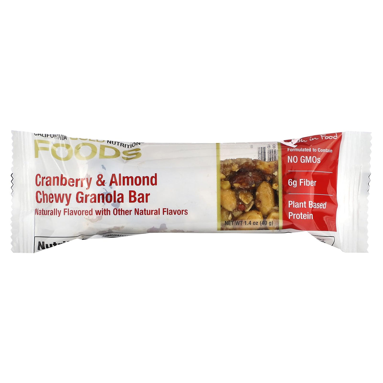 California Gold Nutrition Foods, Cranberry & Almond Chewy Granola Bars, 12 Bars, 1.4 oz (40 g) Each