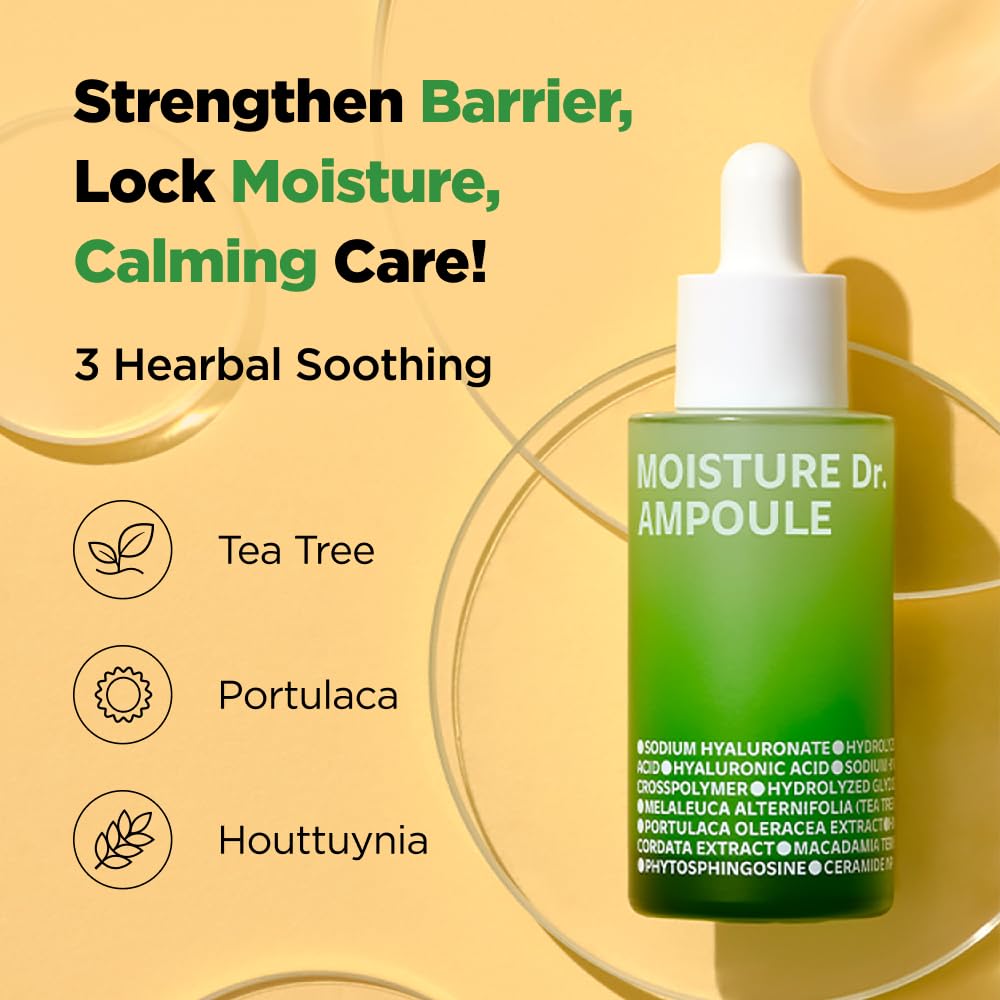 ISOI Moisture Dr. Ampoule 40ml (1.35 fl.oz) | Hydrating Soothing Daily Facial Serum for Dry and Sensitive Skin with Tea Tree Ceramide, Hyaluronic Acid | Skin Barrier Repair | Korean Skincare
