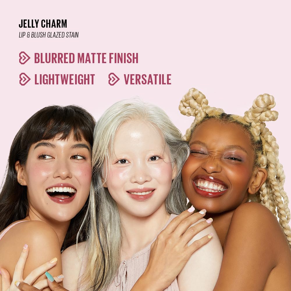 Kaja Lip & Blush Glazed Keychain Stain - Jelly Charm 01 Cherry Spritz | with Triple Berry Complex, Lemon Fruit Extract &Olive Squalane, Hydrating, Long Lasting Tint