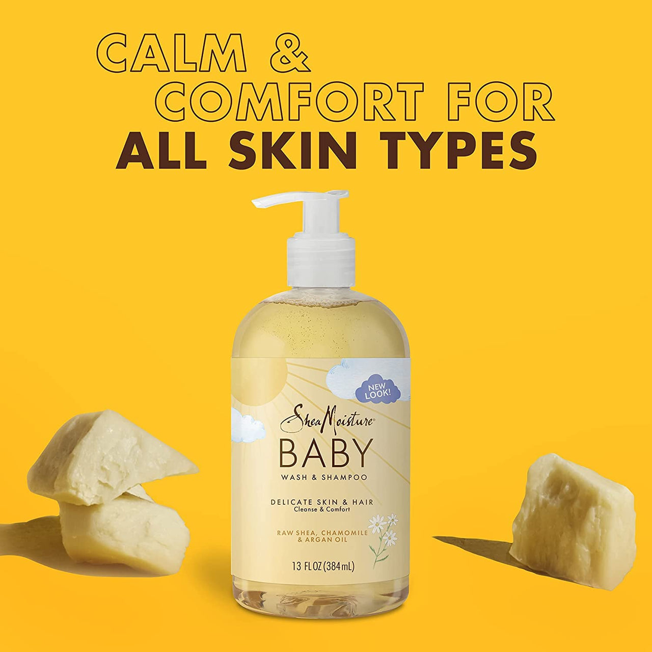 SheaMoisture Baby Wash & Shampoo for All Skin Types Raw Shea, Chamomile & Argan Oil Baby Wash and Shampoo with Frankincense & Myrrh to Help Cleanse 13 oz, Gold, Packaging may vary