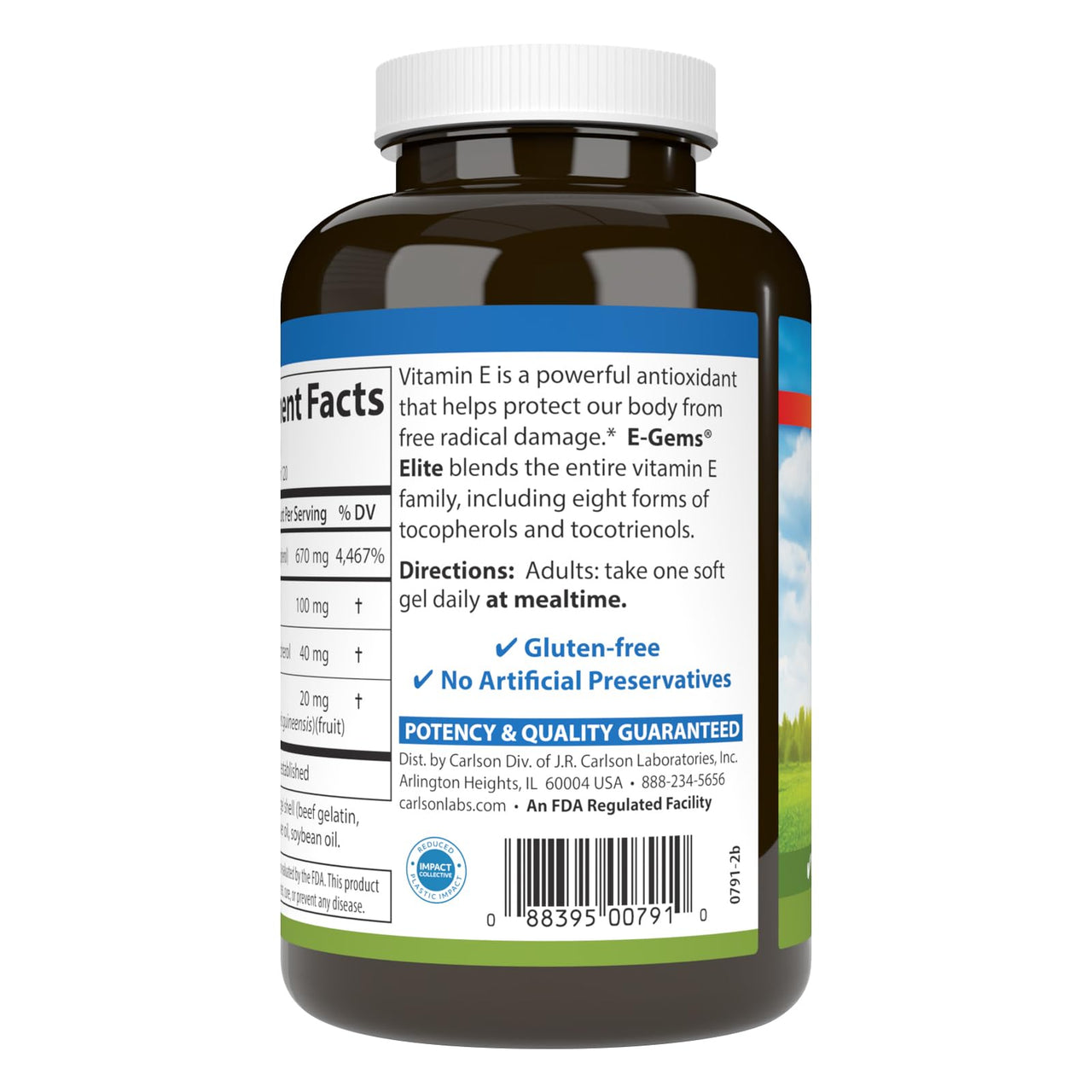 Carlson - E-Gems Elite, 1000 IU Vitamin E with Tocopherols & Tocotrienols, Heart Health & Optimal Wellness, Antioxidant, 120 soft gels