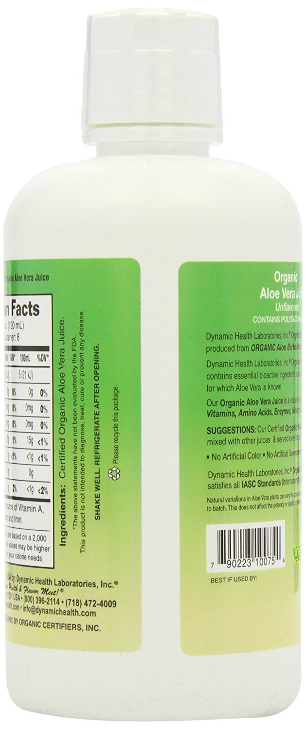 Dynamic Health Organic Aloe Vera Juice, No Additives, Digestive Support, Antioxidant Supplement, Vegan, Gluten Free, Non-GMO, 32 Fl oz