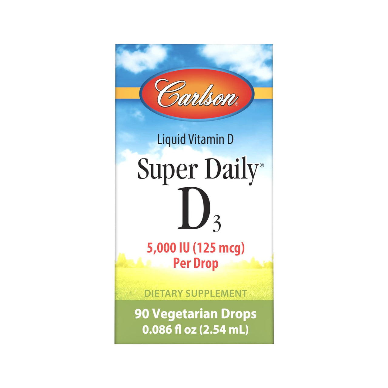 Carlson - Super Daily D3 5,000 IU (125 mcg) per Drop, Vitamin D Drops, Immune Support, Heart Health, Liquid Vitamin D3, Unflavored, 90 Drops