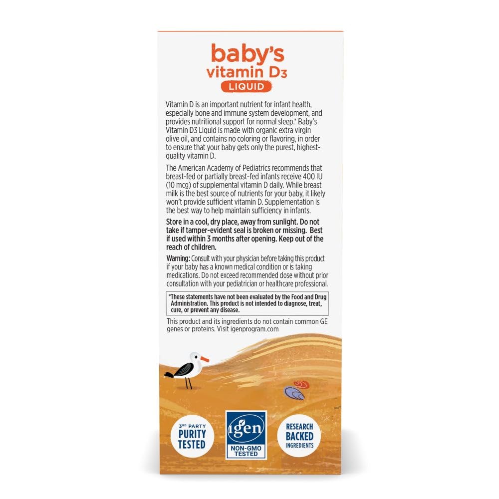 Nordic Naturals Baby’s Vitamin D3, Unflavored - 0.76 oz - 400 IU Vitamin D3 - Healthy Bones, Immune System Support, Normal Sleep Rhythms - Non-GMO, Certified Vegetarian - 90 Servings