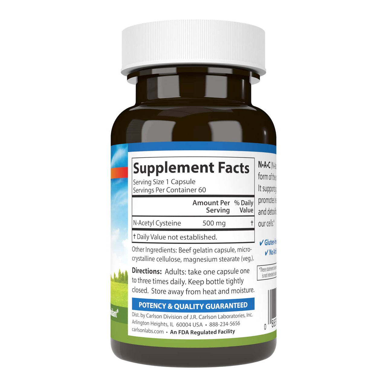Carlson Labs NAC N-Acetyl Cysteine, 500mg, 60 Capsules