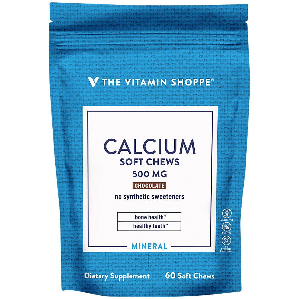 Calcium Chews 1,000mg, Chocolate Flavored Chews – Mineral Essential for Healthy Bones & Teeth, No Artificial Sweeteners – with Vitamin K1 & D3 (60 Chews) by The Vitamin Shoppe