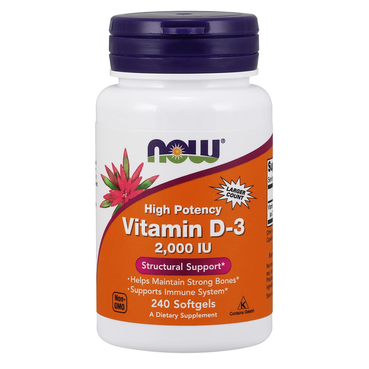 NOW Foods Vitamin D-3, Structural Support 2000 I.U, 480 Softgels