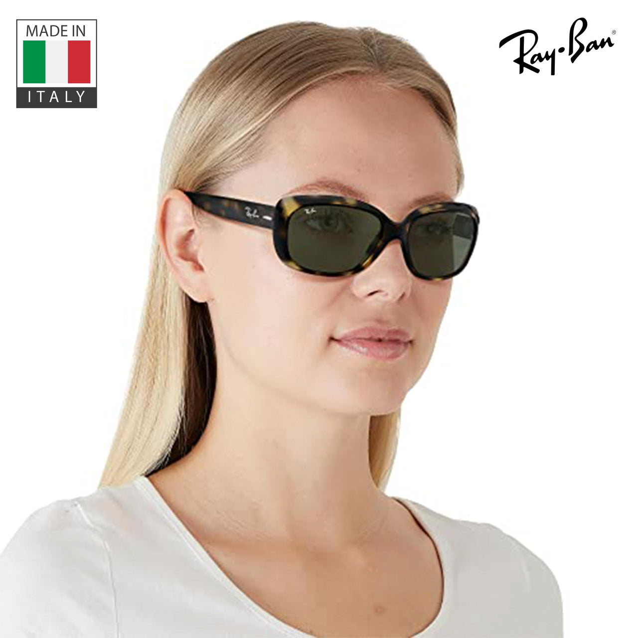 Ray-Ban RB4101 JACKIE OHH Butterfly Shaped Non-Polarized Sunglasses for Women – Includes Official RAYBAN Eyewear Kit – Ideal Formal & Casual Wear Sunglasses – Green Lens