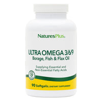 Thumbnail for NaturesPlus Ultra Omega 3/6/9 - Borage, Fish & Flax Oil Supplement - 90 Softgels - Gluten Free - 90 Servings