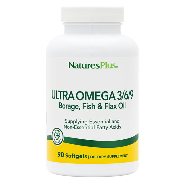 NaturesPlus Ultra Omega 3/6/9 - Borage, Fish & Flax Oil Supplement - 90 Softgels - Gluten Free - 90 Servings