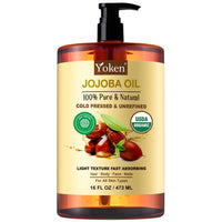 Thumbnail for Yoken Pure Jojoba Oil Organic USDA Certified 16 fl oz, 100% Natural Jojoba Oil for Hair, Skin & Face, Cold Pressed Unrefined, Deeply Body Moisturizer Jojoba Carrier Oils for Essential oil Mixing